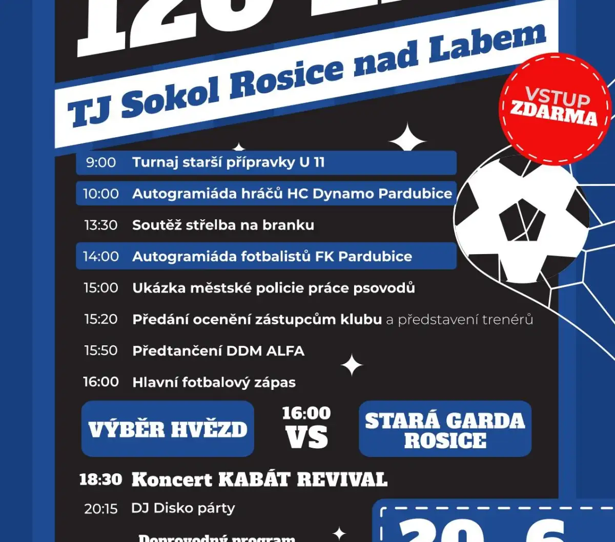 120 let fotbalu v Rosicích - sobota 20. 6. 2026