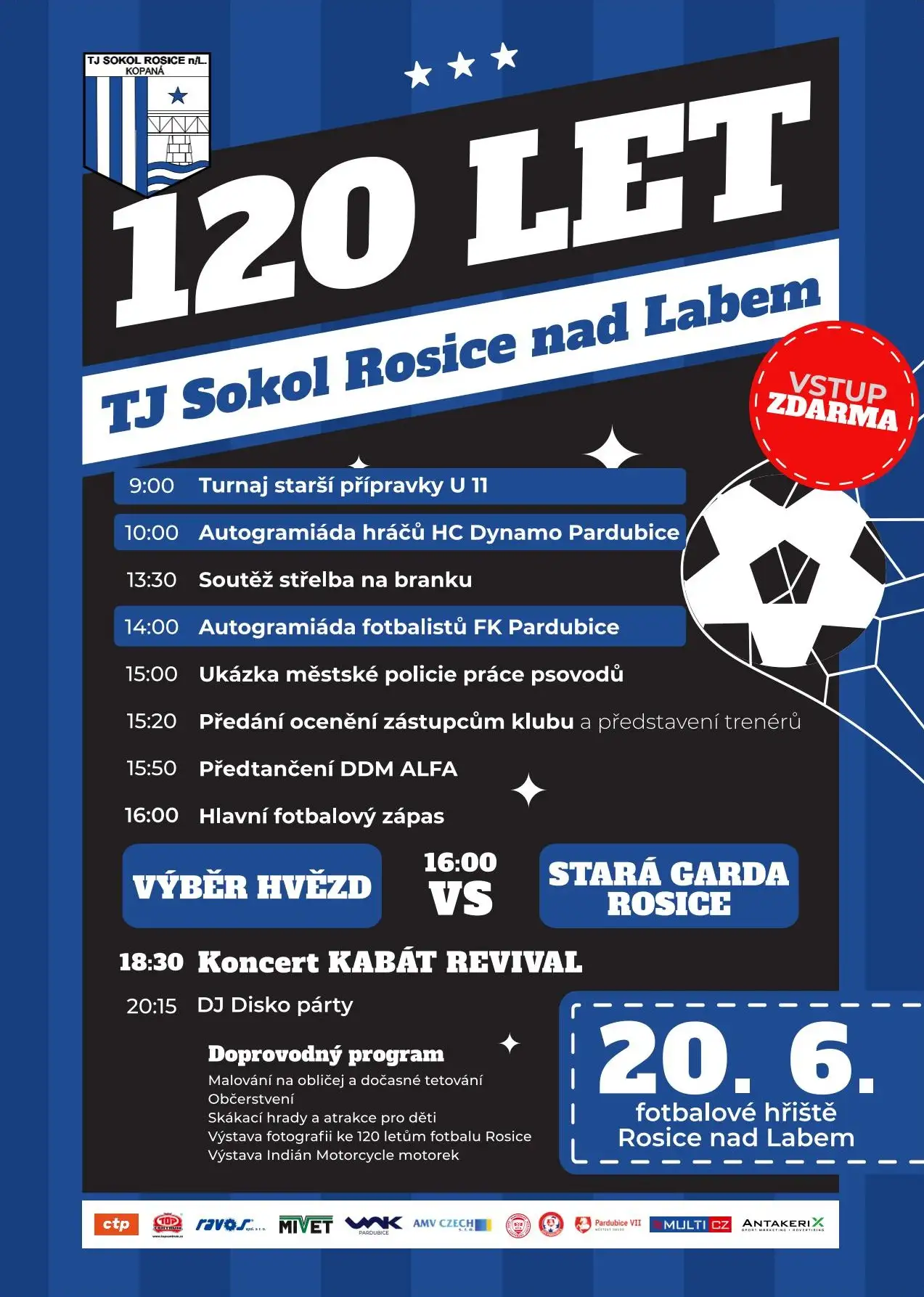 120 let fotbalu v Rosicích - sobota 20. 6. 2026